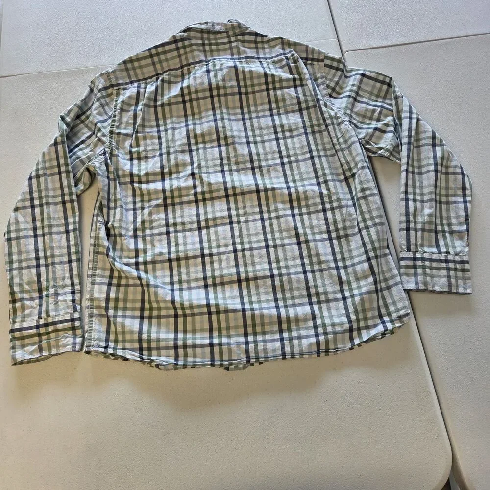 J.Crew Flex Washed Slim Untucked Fit XL Plaid Button Down Shirt Green Blue White